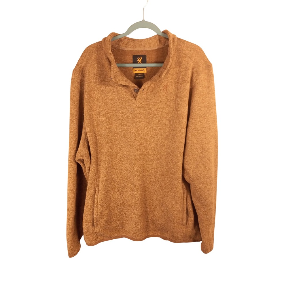 Browning Mens XXL Heather Brown Fleece Quarter Button Pullover Sweater A0002767